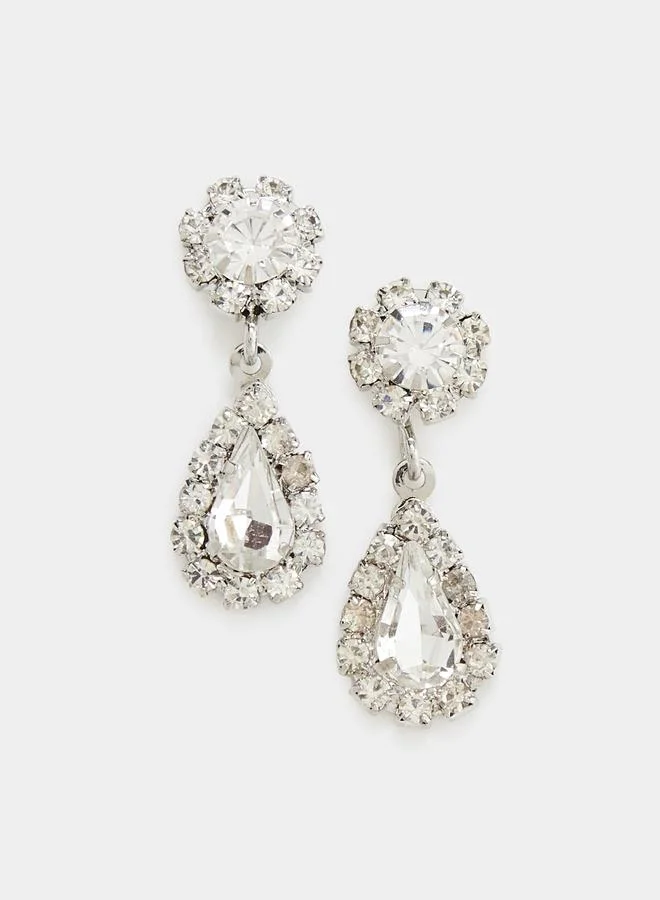 Styli  Set of 2 - Silver Crystal Embellished Necklace and Earrings for Women | Best Price UAE